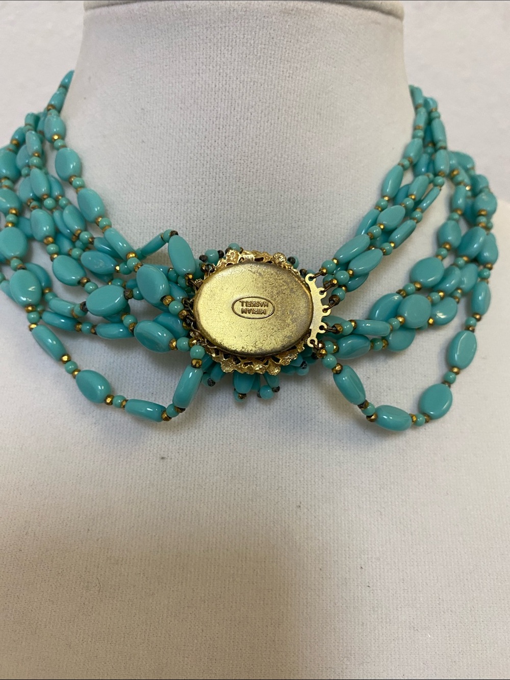 Miriam Haskell signed Turquoise glass bead necklace mint condition - Picture 3 of 4